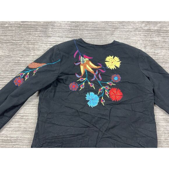 Alex Kim Jacket Womens‎ Large Black Floral Embroidered Cotton Art To Wear - Picture 8 of 12